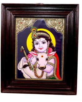 Tanjore painting krishnan with cow