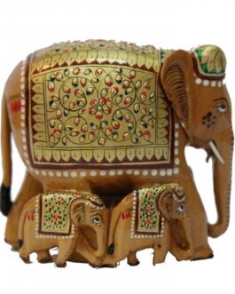 Wooden Painted Family Elephant