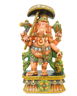 wood Umberlla Ganesha Multicolor Antique Look Painting