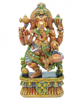 wood Nardhana Ganesha Multicolor Antique Look Painting