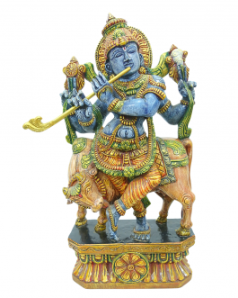 wood Gopala Krishna Multicolor Antique Look Painting
