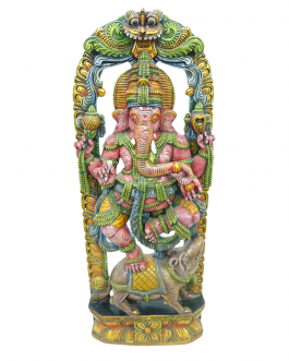 wood Nardhana Ganesha Over Mooshika Multicolor Antique Look Painting
