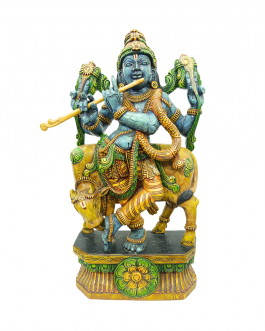 wood Gopala Krishna Multicolor Antique Look Painting