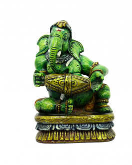 Wood Musical Ganesha With Thambla Multicolor Antique Look Painting