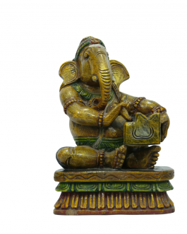 Wood Musical Ganesha With Harmoni Multicolor Antique Look Painting