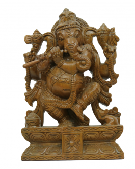 Wood Dancing Vinayagar With Flute (Teek Wood Polish)