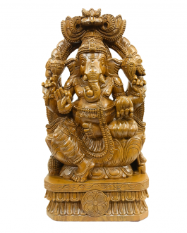 Wood Vinayagar Statue With Arch Large (Teek Wood Polish)