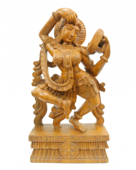 Wood Apsara Lady With Mirror (Teek Wood Polish)