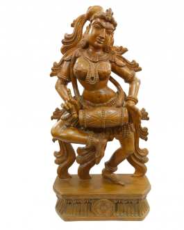 Wood Apsara Lady With Tabela (Teek Wood Polish)