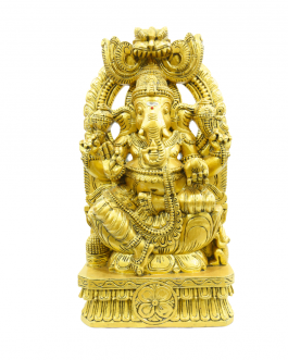 Wood Vinayagar (Gold Antique Look Polish) With Arch