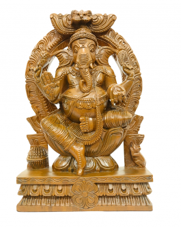 wood Arch Model Ganesh Sitting Statue (Teek Wood Polish Matt Finish)