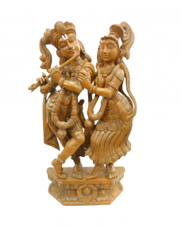 Wood Radha Krishna Statue (Teek Wood Polish)