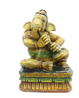 Wood Musical Ganesha With Nagaswaram Multicolor Antique Look Painting