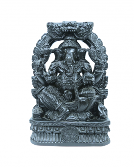 wood Arch Model Ganesh Sitting Statue (Black Polish Matt Finish)