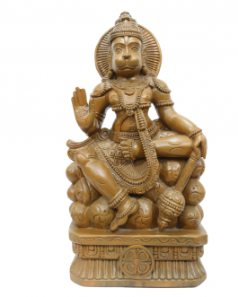 wood Hanuman Sitting Statue (Teek Wood Polish)