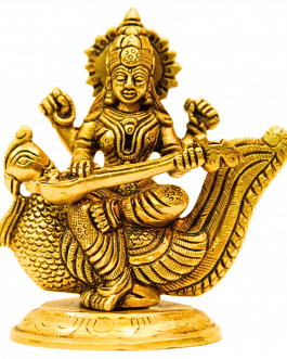 Brass Saraswathi With Peacock Statue