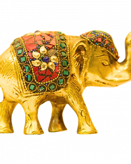 Brass Elephant With Color Stone