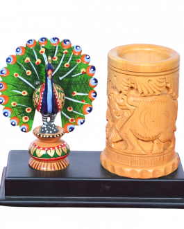 Wood Peacock with pen stand