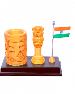 Wood Pen stand with Flag