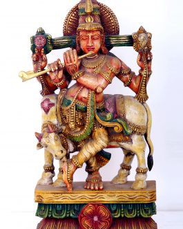 Wood Carving Krishna Painted