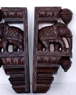 Wood Carving Elephant Bracket Set