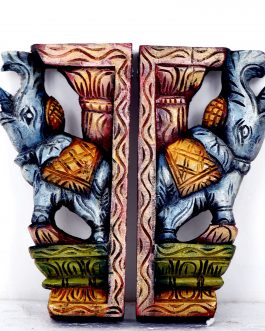 Wood Carving Elephant Bracket Painted Set