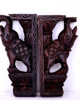 Wood Carving Elephant Bracket Set