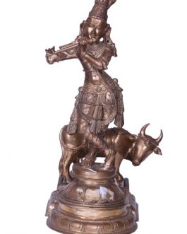14 Inch Bronze Cow Krishna