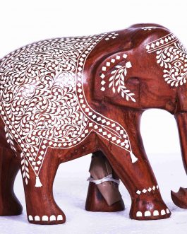 White Wood Inlay Elephant