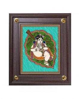 Glass Paintings Leaf Krishna