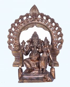 Bronze 10 inch Sitting Lakshmi Ganesh with Arch