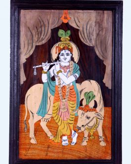 Rose Wood Cow Radhakrishna Panel