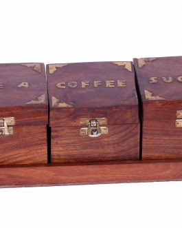 Saharanpur Wood Sugar Pot 3 in 1 with Spoon