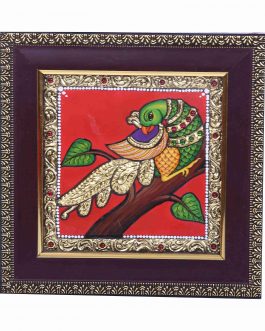 Tanjore Painting Single Parrot Mount