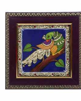Tanjore Painting Single Parrot Mount