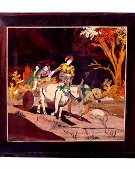 Wood Painting Village Scenary