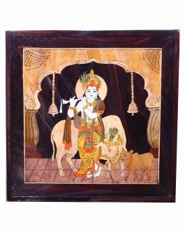 Wood Painting Cow Krishna Panel