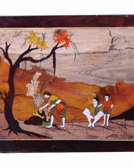 Wood painting Village Scenary Panel